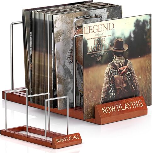 Facmogu Now Playing Vinyl Record Stand, Wooden Vinyl Record Display Holder, Now Spinning Record Rack for Single CD LP Display, Vinyl Record Storage Stand for Albums & LPs, Great Gift for Record Lovers in Kuwait