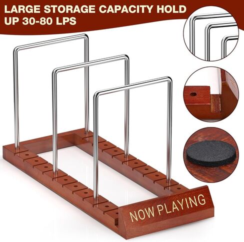 Facmogu Now Playing Vinyl Record Stand, Wooden Vinyl Record Display Holder, Now Spinning Record Rack for Single CD LP Display, Vinyl Record Storage Stand for Albums & LPs, Great Gift for Record Lovers in Kuwait