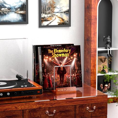 Facmogu Now Playing Vinyl Record Stand, Wooden Vinyl Record Display Holder, Now Spinning Record Rack for Single CD LP Display, Vinyl Record Storage Stand for Albums & LPs, Great Gift for Record Lovers in Kuwait