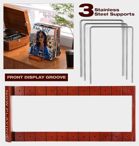 Facmogu Now Playing Vinyl Record Stand, Wooden Vinyl Record Display Holder, Now Spinning Record Rack for Single CD LP Display, Vinyl Record Storage Stand for Albums & LPs, Great Gift for Record Lovers in Kuwait