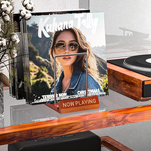 Facmogu Now Playing Vinyl Record Stand, Wooden Vinyl Record Display Holder, Now Spinning Record Rack for Single CD LP Display, Vinyl Record Storage Stand for Albums & LPs, Great Gift for Record Lovers in Kuwait
