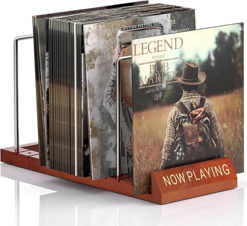 Facmogu Now Playing Vinyl Record Stand, Wooden Vinyl Record Display Holder, Now Spinning Record Rack for Single CD LP Display, Vinyl Record Storage Stand for Albums & LPs, Great Gift for Record Lovers in Kuwait