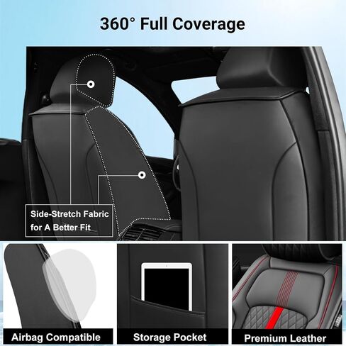 Fit Optima Car Seat Covers for Select Kia Optima 2002-2020 - Full Coverage Leather, Airbag Compatible, Waterproof & All Weather Seat Cushion Protector, Full Set, Black in Kuwait