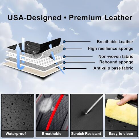 Fit Optima Car Seat Covers for Select Kia Optima 2002-2020 - Full Coverage Leather, Airbag Compatible, Waterproof & All Weather Seat Cushion Protector, Full Set, Black in Kuwait