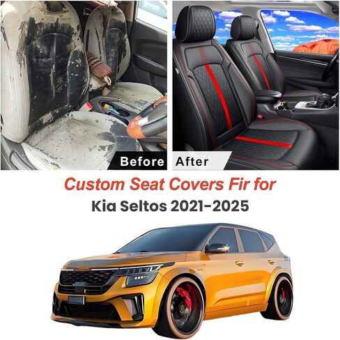Fit Optima Car Seat Covers for Select Kia Optima 2002-2020 - Full Coverage Leather, Airbag Compatible, Waterproof & All Weather Seat Cushion Protector, Full Set, Black in Kuwait