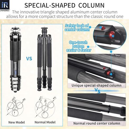 INNOREL حامل ثلاثي من ألياف الكربون GT255CF حامل ثلاثي محمول احترافي مدمج لكاميرا DSLR 5 أقسام حامل كاميرا للسفر يدعم عمود مركزي على شكل خاص أنبوب 1 بوصة/25.6 مم أقصى تحميل 33 رطل/15 كجم in Kuwait