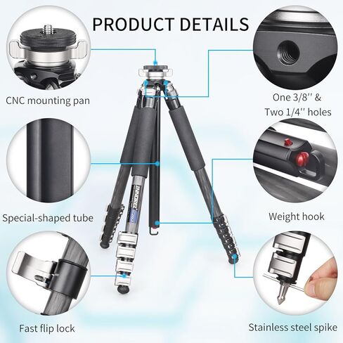 INNOREL حامل ثلاثي من ألياف الكربون GT255CF حامل ثلاثي محمول احترافي مدمج لكاميرا DSLR 5 أقسام حامل كاميرا للسفر يدعم عمود مركزي على شكل خاص أنبوب 1 بوصة/25.6 مم أقصى تحميل 33 رطل/15 كجم in Kuwait