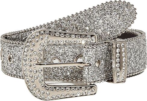 Womens-Rhinestone-Western-Cowgirl-Belt - Silver Glitter Diamond Western Belt for Jeans Pants (28''-38'' Waist) in Saudi Arabia
