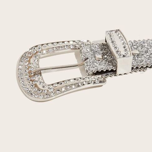 Womens-Rhinestone-Western-Cowgirl-Belt - Silver Glitter Diamond Western Belt for Jeans Pants (28''-38'' Waist) in Saudi Arabia