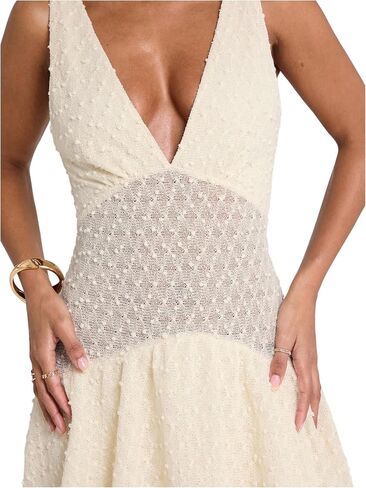 SOLY HUX Women's Summer Crochet Knit Mini Dress Deep V Neck Sleeveless Ruffle Layered A Line Vacation Party Dresses in Saudi Arabia