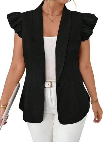 GORGLITTER Women's Plus Size Blazers Vest Open Front Ruffle Cap Sleeve Cardigan Dressy Business Casual Outfits in Saudi Arabia