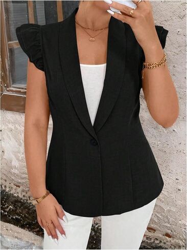 GORGLITTER Women's Plus Size Blazers Vest Open Front Ruffle Cap Sleeve Cardigan Dressy Business Casual Outfits in Saudi Arabia