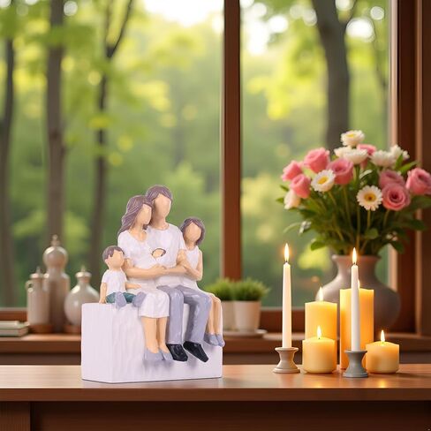 LCCCK عائلة منحوتة مرسومة يدويًا مكونة من 4 أشكال، 2025 هدايا للآباء عائلة مكونة من 4 منحوتات، هدايا للأم الجديدة، تماثيل عائلية ذات معنى للأم والأب والابنة in Kuwait