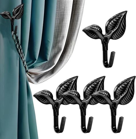 4 Pcs Metal Curtain Holdbacks, Curtain Hooks for Drapes Wall, Metal Decorative Curtain Tiebacks Hooks, Wall Mounted Window Drapery Tiebacks, Curtain Pull Backs (Black) in Kuwait