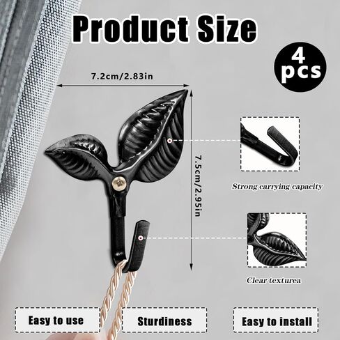 4 Pcs Metal Curtain Holdbacks, Curtain Hooks for Drapes Wall, Metal Decorative Curtain Tiebacks Hooks, Wall Mounted Window Drapery Tiebacks, Curtain Pull Backs (Black) in Kuwait
