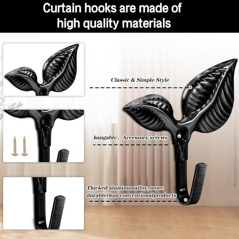 4 Pcs Metal Curtain Holdbacks, Curtain Hooks for Drapes Wall, Metal Decorative Curtain Tiebacks Hooks, Wall Mounted Window Drapery Tiebacks, Curtain Pull Backs (Black) in Kuwait