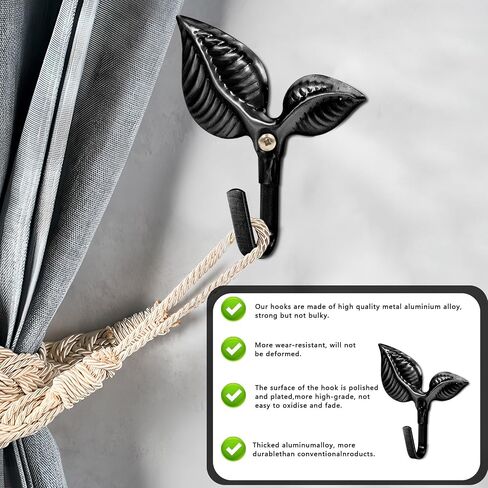 4 Pcs Metal Curtain Holdbacks, Curtain Hooks for Drapes Wall, Metal Decorative Curtain Tiebacks Hooks, Wall Mounted Window Drapery Tiebacks, Curtain Pull Backs (Black) in Kuwait