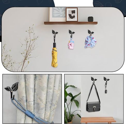 4 Pcs Metal Curtain Holdbacks, Curtain Hooks for Drapes Wall, Metal Decorative Curtain Tiebacks Hooks, Wall Mounted Window Drapery Tiebacks, Curtain Pull Backs (Black) in Kuwait