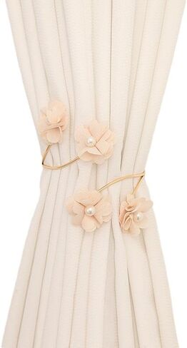 Spring-Loaded Red Rose Curtain Tiebacks, No-Drill Decorative Metal & Fabric Flowers Holdbacks, Elegant Gold Curtain Holder for Home Decor in Saudi Arabia