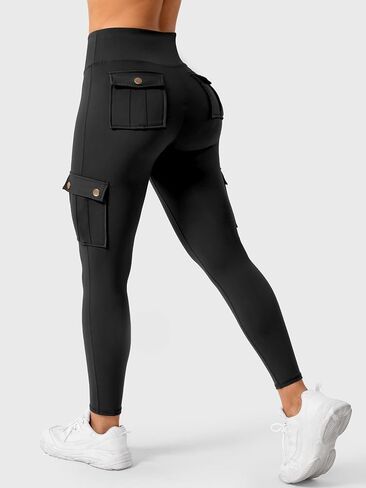 High Waisted Leggings for Women Pants Cargo with Multi Pockets Tummy Control Butt Lifting Yoga Pants Stretch Scrunch Tights in Saudi Arabia
