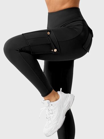 High Waisted Leggings for Women Pants Cargo with Multi Pockets Tummy Control Butt Lifting Yoga Pants Stretch Scrunch Tights in Saudi Arabia
