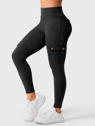 High Waisted Leggings for Women Pants Cargo with Multi Pockets Tummy Control Butt Lifting Yoga Pants Stretch Scrunch Tights in Saudi Arabia