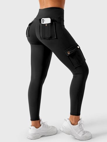 High Waisted Leggings for Women Pants Cargo with Multi Pockets Tummy Control Butt Lifting Yoga Pants Stretch Scrunch Tights in Saudi Arabia