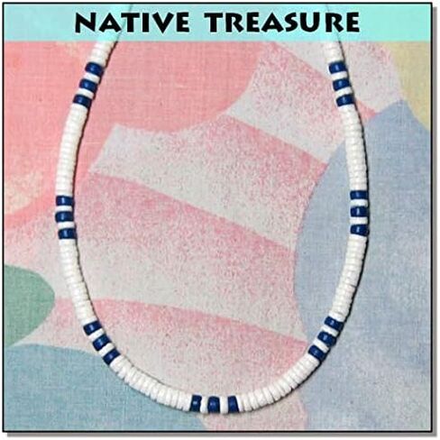 Native Treasure 22" Mens and Womens Summer Beach Surfer Necklace From the Philippines, White Ark Shells and Dodger Blue Coconut Beads in Kuwait