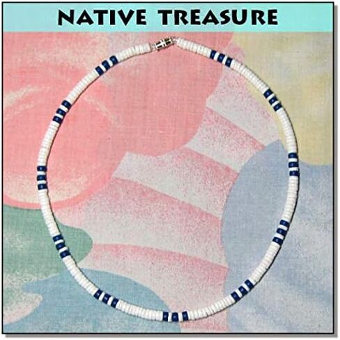 Native Treasure 22" Mens and Womens Summer Beach Surfer Necklace From the Philippines, White Ark Shells and Dodger Blue Coconut Beads in Kuwait