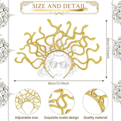 6 Pcs Medusa Snake Costume Accessories Include Golden Snake Headband Necklace Earrings Bracelet Green Eye-Shadow Scale Template for Women Halloween Dress up in Kuwait