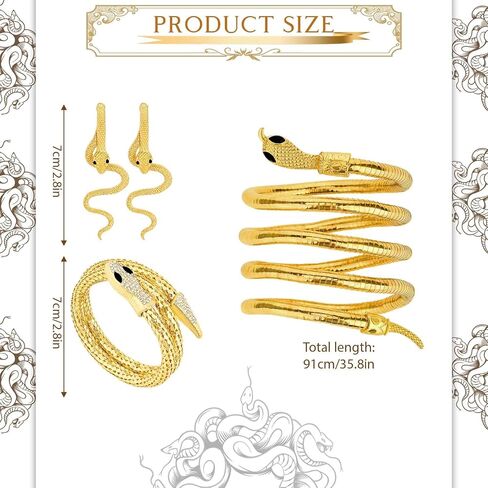 6 Pcs Medusa Snake Costume Accessories Include Golden Snake Headband Necklace Earrings Bracelet Green Eye-Shadow Scale Template for Women Halloween Dress up in Kuwait