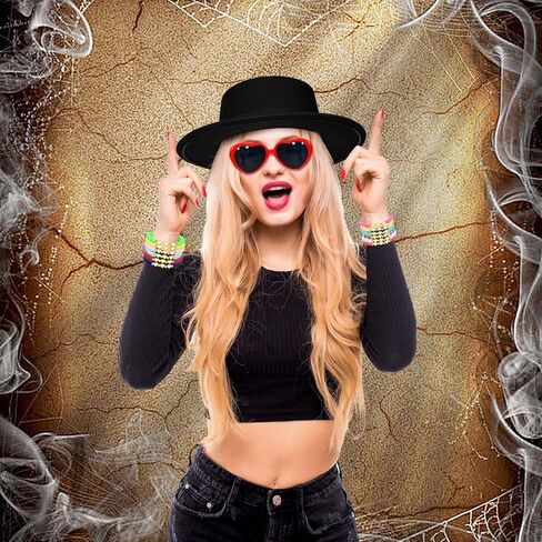 4 قطع زي مغني الهالوين تتضمن قبعة فيدورا سوداء، شعر مستعار أشقر، نظارات شمسية على شكل قلب وأساور الصداقة للنساء في الحفلات الموسيقية والمهرجانات in Kuwait
