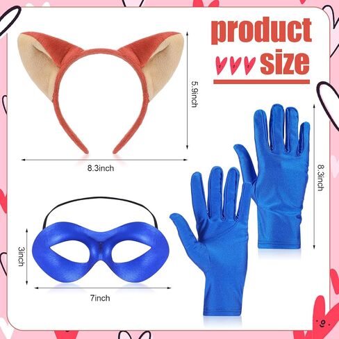 Mepase 3 Pcs Halloween Fox Costume Accessories Animal Sneaky Costume Include Fox Mask, Orange Plush Animal Ears Headband and Blue Gloves for Women Halloween Festival Party Fancy Dress up Supplies in Saudi Arabia