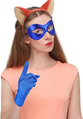 Mepase 3 Pcs Halloween Fox Costume Accessories Animal Sneaky Costume Include Fox Mask, Orange Plush Animal Ears Headband and Blue Gloves for Women Halloween Festival Party Fancy Dress up Supplies in Saudi Arabia