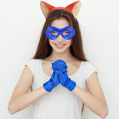 Mepase 3 Pcs Halloween Fox Costume Accessories Animal Sneaky Costume Include Fox Mask, Orange Plush Animal Ears Headband and Blue Gloves for Women Halloween Festival Party Fancy Dress up Supplies in Saudi Arabia