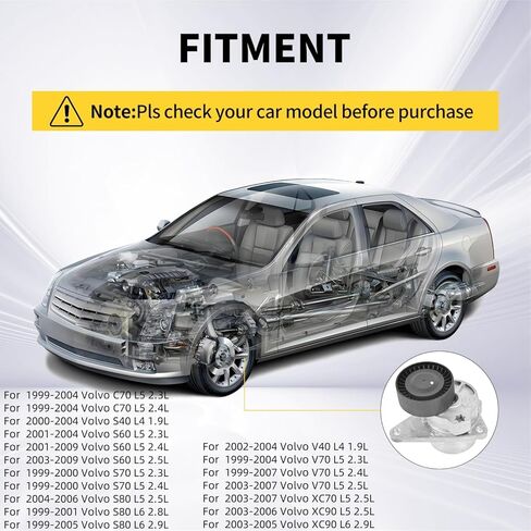 شداد حزام القيادة 38190 مناسب لفولفو XC90/S60/S40/S80/S70 /C70/V40/V70/XC70 1999-2009 L4 1.9L, L5 2.3L/2.4L/2.5, L6 2.8L/2.9L 38190, 89361, 49294 in Saudi Arabia