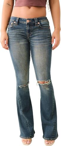 True Religion Joey Twisted Flare Low Rise Jeans with Flap Pockets SN Stitching for Women in Saudi Arabia