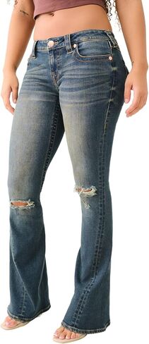True Religion Joey Twisted Flare Low Rise Jeans with Flap Pockets SN Stitching for Women in Saudi Arabia