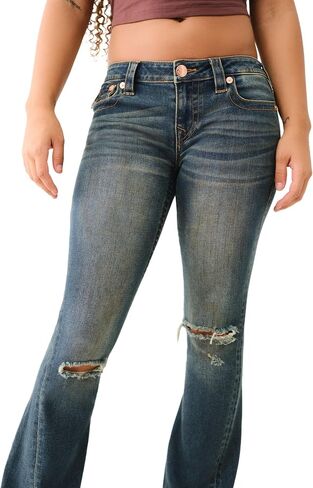 True Religion Joey Twisted Flare Low Rise Jeans with Flap Pockets SN Stitching for Women in Saudi Arabia