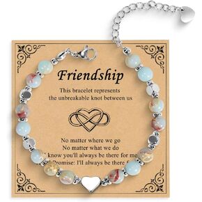 Best Friend Gift for Women Natural Stone Beads Friendship Bracelet with Heart Charm, Soul Sister Jewelry, Adjustable Stainless Steel BFF Gift in Saudi Arabia
