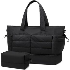 50L Travel Duffel Bag for Women, Weekender Overnight Bag W/Toiletry Bag+Shoe Compartment, TSA Carry-On Bag for Travel Gym, Black in Saudi Arabia