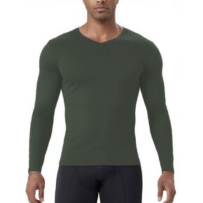 Men's Compression Shirt V Neck Long Sleeve Workout Shirts Cool Dry Fit Athletic Base Layer Tops in Kuwait