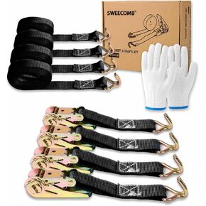 Ratchet Straps (4-Pack), 1 Inch x 16.4 Feet (2200lb Break Strength) with Sturdy Metal Hooks, 1x Work Gloves, Heavy Duty Tie Down Straps for Truck, Cargo Trailer, Motorcycle, Luggage, Moving (Blue) in Saudi Arabia