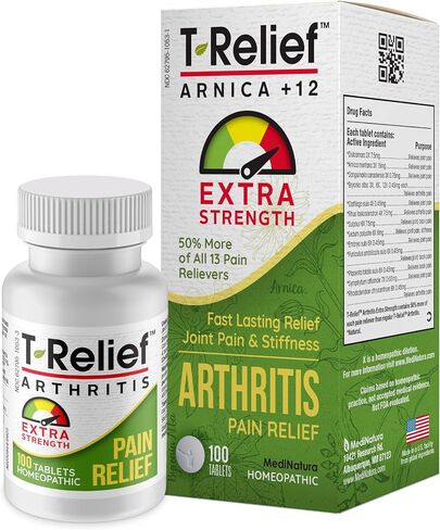 T-Relief Extra Strength Arthritis Arnica +12 Relieving Natural Pain Medicines Help Ease Soreness Stiffness Aches & Pains in Joints Naturally for Women & Men - 250 Tablets in Saudi Arabia