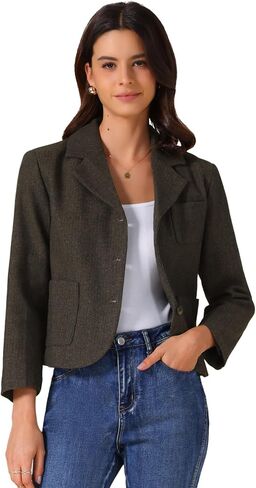 Allegra K Women's Casual Cropped Blazer Bracelet Sleeve Patch Pockets Notched Lapel Jackets in Saudi Arabia