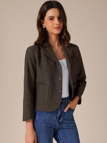 Allegra K Women's Casual Cropped Blazer Bracelet Sleeve Patch Pockets Notched Lapel Jackets in Saudi Arabia