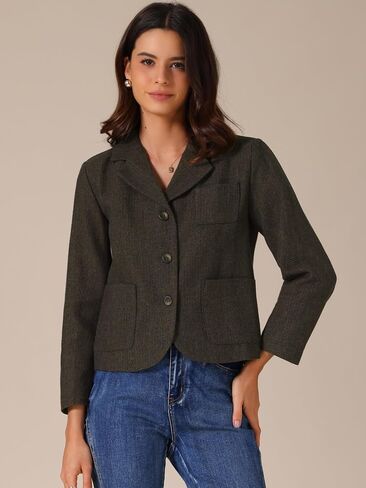 Allegra K Women's Casual Cropped Blazer Bracelet Sleeve Patch Pockets Notched Lapel Jackets in Saudi Arabia