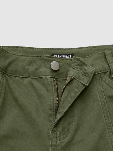 Flamingals Solid Stitch High Waist Bermuda Shorts for Women Casual Summer Stretch Cotton Shorts with Pockets and Zipper in Saudi Arabia