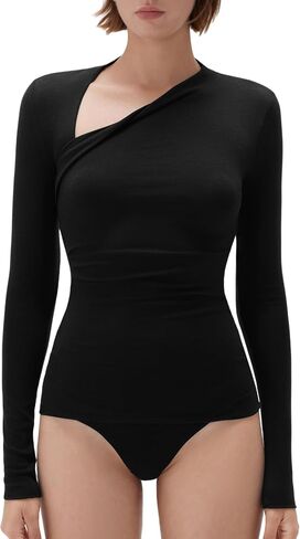 SUUKSESS Modal Cashmere Long Sleeve T Shirts for Women Ultralight Fall Fashion 2025 Trendy Asymmetric Neck Casual Tops in Saudi Arabia