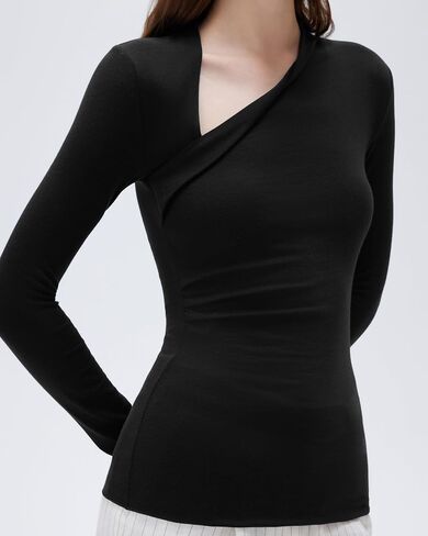 SUUKSESS Modal Cashmere Long Sleeve T Shirts for Women Ultralight Fall Fashion 2025 Trendy Asymmetric Neck Casual Tops in Saudi Arabia